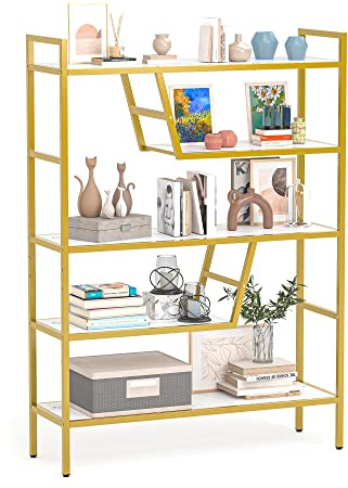 Teraves 5-Tier Adjustable Bookshelf Wood Bookcase with Metal Frame Book Shelf Organizer for Living Room/Bedroom/Study Room,46 Variants
