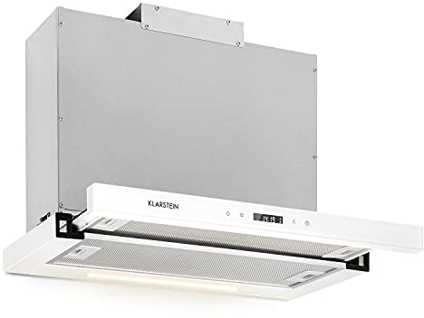 Klarstein Mariana Neo 60 Dunstabzugshaube, 60 cm, EEK A, 640 m³/h, Umluft & Abluft, LC-Display, Timer, Touch-Panel, LED, Flachschirmhaube, Teleskophaube, Unterbau-Dunstabzugshaube, Glasfront, weiß