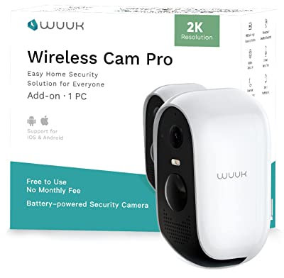 WUUK Add-on Security Camera Wireless Outdoor, Requires Base Station, Home Security Cameras Wireless Outdoor, 2K, No Monthly Fee, Motion Alert, Night Vision, Compatible with Alexa & Google
