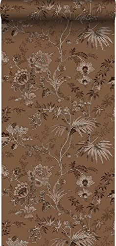 papier peint fleurs vintage marron terracotta 50 x 900 cm - ESTAhome