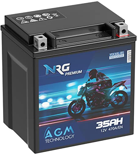 NRG Premium YIX30L-BS AGM Motorradbatterie 35Ah 12V 470A/EN Batterie 83200 YB30L-BS YTZ30L-BS auslaufsicher wartungsfrei ersetzt 30Ah 32Ah