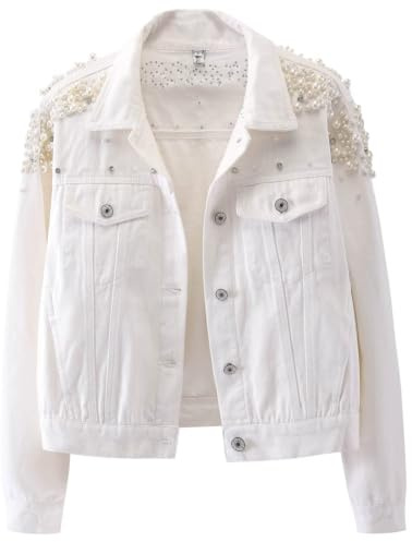 Kedera Damen-Jeansjacke, bestickt, Nieten, Perlen, Kurze Jeansjacke, personalisierbar