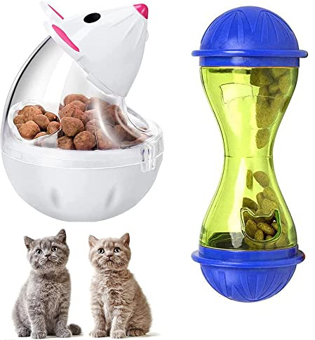 Kalsey 2 Pièces Boule Jouet Nourriture pour Chat, Mangeoire Interactive pour Chats, Jouets pour Chats, Balle de Nourriture pour Chien pour Gobelet en Forme de Souris Interactive IQ Treat Training