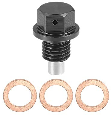 X AUTOHAUX 1 Satz Universal M12x1,5 Auto Magnetische Ölablassschraube Ölwanne Ablassmutter Schraube mit 3 Dichtungen Schwarz