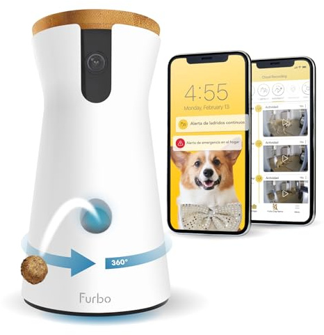 Furbo 360° Dog Camera w/Phone App [SUBSCRIPTION PURCHASE REQUIRED] – Smart Wifi Pet Camera & Treat Dispenser, 1080p HD 2-Way Audio & Night Vision, Indoor Security (3-Month Commitment to Unlock)