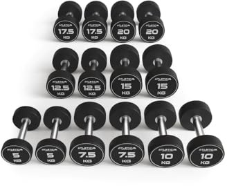 Atletica Polyuretan rund hantel set | 5 kg – 20 kg | premiumdesign | extremt robust hantelset | luktfritt | rakt handtag med hård krom | hantel i par från 5 till 20 kg