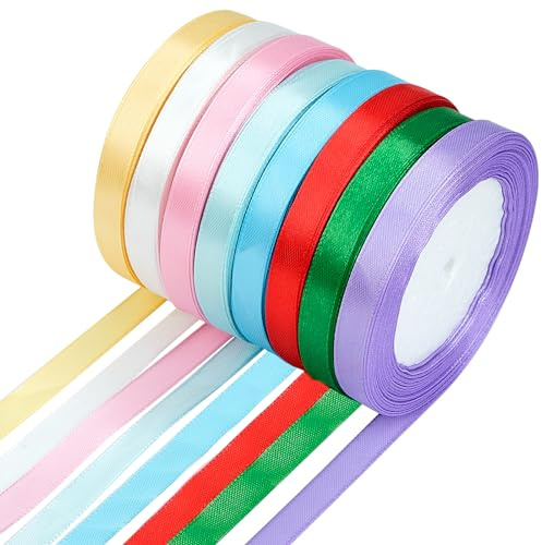 RAFIYU Gift Ribbon 8 Colours, Multicolor Satin Polyester Ribbon, 1cm x 22m, 8 Pieces, Perfect for Birthdays, Weddings, Festivals