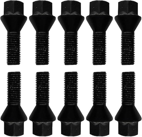10 Radschrauben Radbolzen Kegelbund schwarz M12x1,25 39mm
