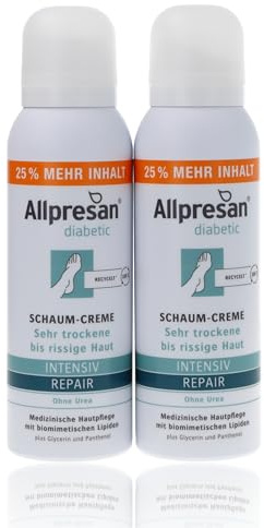 Allpresan diabetic INTENSIV + REPAIR ohne Urea Schaum-Creme - bei Diabetes mellitus - für sehr trockene bis rissige Fußhaut - 2x 125ml