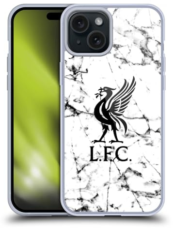 Head Case Designs Offizielle Liverpool Football Club Liver Bird Schwarz Marmor Gelhülle [Militärischer Schutzgrad] Kompatibel Mit Apple iPhone 15 Plus Und Kompatibel Mit MagSafe