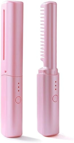 Plancha De Pelo Inalámbrica For Mujeres Y Niñas Plancha De Pelo Y Rizador 2 En 1 Mini Rizador De Doble Propósito Planchas Alisadoras Recargables USB Portátiles Inalámbricas De Viaje ( Color : Pink )