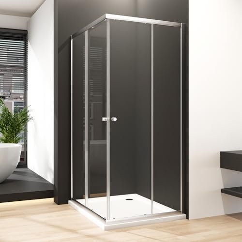 Eckeinstieg Duschkabine 90x100cm Doppel Schiebetür Duschabtrennung, Goezes 100x90cm Dusche Schiebetüren Duschkabine mit 6mm ESG Sicherheitsglas, Eckdusche Glas Duschwand Duschtür Höhe 185cm