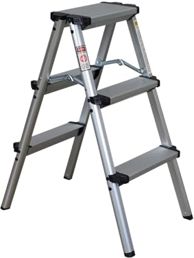 DIVID® Aluminum Klappleiter 2x3, 2x4 oder 2x5 Stufen | Trittleiter | Klappleiter | Mehrzweckleiter | Klappbar | Klapptrittleiter | (2x3)