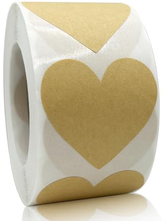 500 PCS Kraft Heart Stickers Valentines Day Stickers - 1.5'' Love Heart Shape Decorative Labels, Self-Adhesive All-Purpose Gift Labels Sticker for Craft Envelopes Boxes Wedding Anniversaries