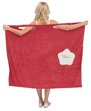 Générique Serviette de Natation Sauna SPA Femme Flanelle Peignoir Absorbant et Confortable Robe de Chambre Sortie de Bain en Peluche Serviette de Sauna Court Séchage Rapide Bathrobe avec Poches