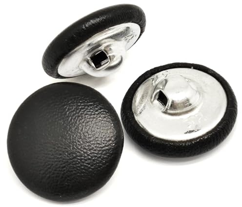 20pcs Black Leather Sewing Buttons,Round Shank Buttons for Clothing Decoration DIY Handmaking Accessories (20mm)