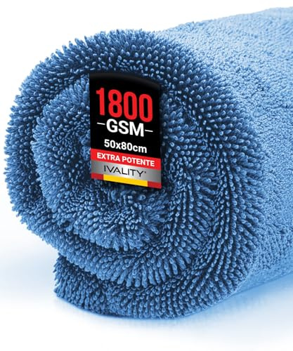 Ivality Toalla de Microfibra para Coche XXL 80x50 cm – 1800 g/m² Toalla de Microfibra Ultraabsorbente para Coche y Moto, Ventanas, Sin Pelusa y Suave con la Pintura, Toallas de Secado Twist, Azul
