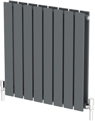 Radiant Living Anthracite Horizontal Radiator 600 x 608mm – Double Flat Panel Designer Radiator, High Efficiency Modern Steel Heating for Living Room & Bathroom