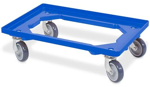 BRB Transportroller für Behälter 60x40 cm, offen, 4 Lenkrollen, 250 kg Tragkraft (blau)