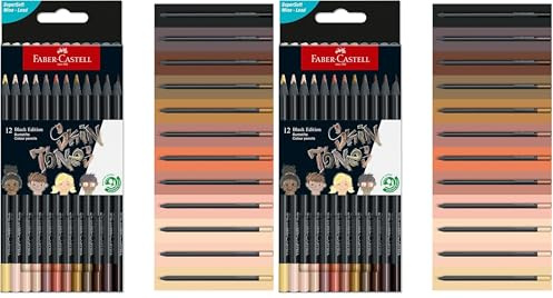 Faber-Castell 116414 Black Edition Buntstifte Hauttöne 12er Box, Lebendige Buntstifte, Bruchsichere Kunststifte mit ergonomischem Griff, Malstifte für helles und dunkles Papier (Packung mit 2)