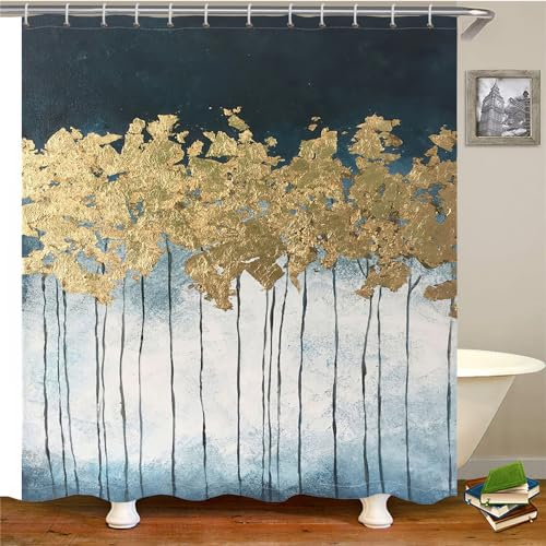 Duschvorhang Golden Blue Graffiti Duschvorhang Stoff Polyester Badevorhang Duschvorhang Wasserdicht Antischimmel Shower Curtains mit 12 Duschvorhangringen Duschvorhang Badewanne 200x220cm