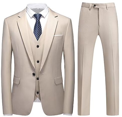 KUDMOL Costume Homme 3 pièces Slim Fit à Un Bouton Blazer Pantalon Gilet | Smoking Men Suits 3 Piece d'Affaires pour Mariage Fête Confort