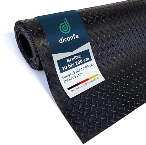 diconfa Gummimatte Diamant Tränenblech 3mm dick - BREITE 0,1m bis 2m - LÄNGE 0,05m bis 10m - Auswahl 0,5m (500mm) x 5m (5000mm) - Meterware Gummimatten Antirutsch Matte Gummiläufer Unterlage