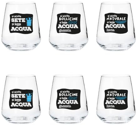 Generico Acqua 6 Bicchieri Personalizzati con frasi Adatti ad Acqua Vino Birra Tutte le Bevande Idea Regalo Casa Cena Pranzo Feste Famiglia Natale Compleanno Decorazioni