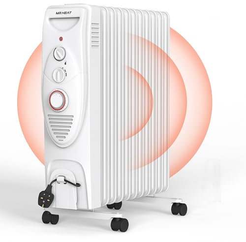 2500W Oil Filled Radiator, Electric Heater Energy Efficient Portable Oil Heater with 11 Fin, Free Standing Oil Radiator 3 Settings, Adjustable Thermostat Safety Cut-Off & 24 Hour Timer Home Office