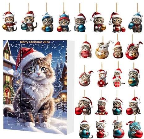 Adventskalender-Puzzle - Weihnachtsschmuck | Katzen-Adventskalender | 2024 Adventskalender-Puzzle | Weihnachts-Countdown-Kalender | Cartoon lustige Wanddekoration | Katzen-Charm-Kalender für die Dekor