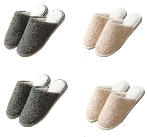 Teceyfeet Zapatillas de casa Mujer Hombre,4 Pares Zapatillas de Estar por Casa Lavables Zapatillas Casa Peluche Forro Pantuflas Zapatillas de Fieltro Ideales para Invitados, Familia, Hotel, Viajes