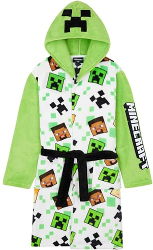Get Trend Minecraft-morgonrock pojkar och tonåringar, fleece huva badrock, Creeper myskläder nattkläder, spelare gåvor för pojkar, Vit Minecraft, 13-14 Years