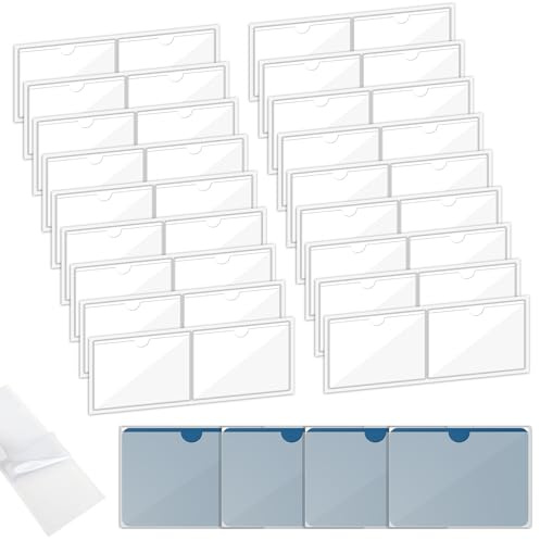 40 Stück Etikettenhalter Selbstklebend, 9.5x13.5cm Visitenkartentaschen | Transparent Etikettenhalter Selbstklebend, Visitenkartenhüllen zum Einkleben, für Organisieren und Sortieren