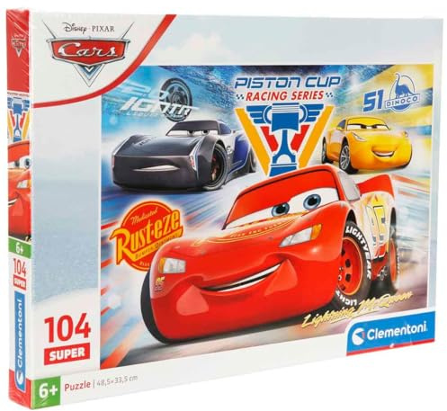 Clementoni Puzzle Cars 104 Stücke für Kindern 6-8 Jahre, Cartoon, Geschenk für Kinder, Puzzle für Kinder, Made in Italy, 25047