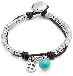 Uno de 50 Bracciale argento sterling placcato con perline, pelle e vetro di Murano turchese.