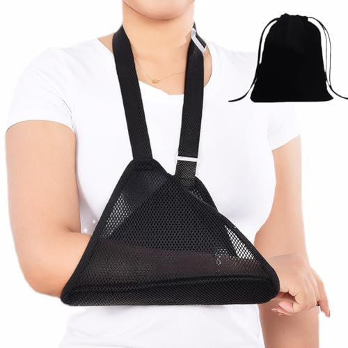 ExcellaElite Arm Sling for Shoulder Injury Breathable Sling for Arm Support Shoulder and Neck Support Lightweight Comfortable,for Elbow Wrist One Size Fits All with Storage Bag(Black)