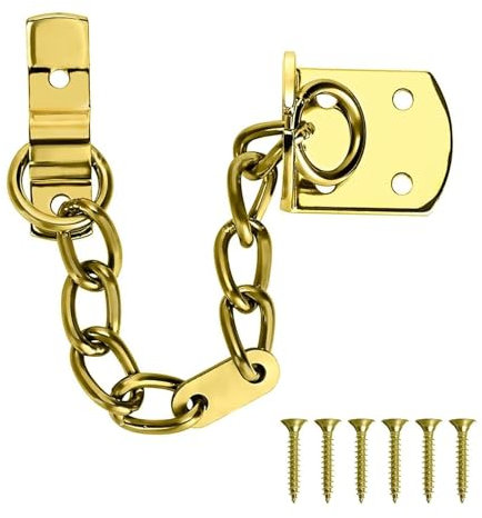 GIONAR Door Chain Polished Brass, Narrow Door Chain Lock for Front Door, Brass Chain Lock for Door, Safety Door Chains for Wooden & UPVC Doors, Internal & External Front Door Chain Lock