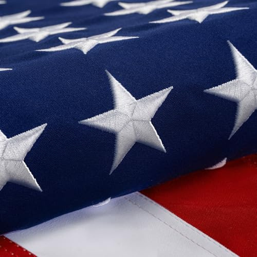 Bandera estadounidense de algodón de 3 x 5 pies, ultra duradera para exteriores, tela a prueba de desgarros, estrellas bordadas, ojales de latón, perfecta para exteriores, bandera de Estados Unidos