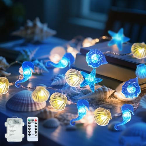 Led Lichterkette für Außen Innen, 3M 30LED Lichterkette Kinderzimmer mit 8 Lichtmodi, Meerestiere String Lights warmweiß IP65 wasserdicht, mit Fernbedienung, ideal Zimmer/Outdoor Deko (Blau)