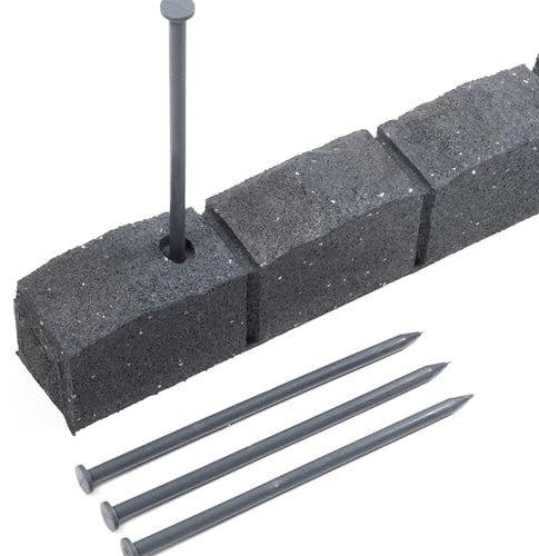 e-floor 4 x Flexible Rasenkante Kunststoff 120 x 8 cm Hoch - Garten Beeteinfassung Flexibel - Grau Mähkante - Rasenkanten aus Recycling-Material – Beetumrandung Frostbestandig - Pflastersteinen