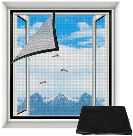 Fliegengitter Fenster 120x130 cm – Innovatives Klettverschluss, Katzensicher & Mückenschutz – Langlebig, transparent & waschbar, Flexibel zuschneidbar, geeignet für Fenster und Balkone, Schwarz