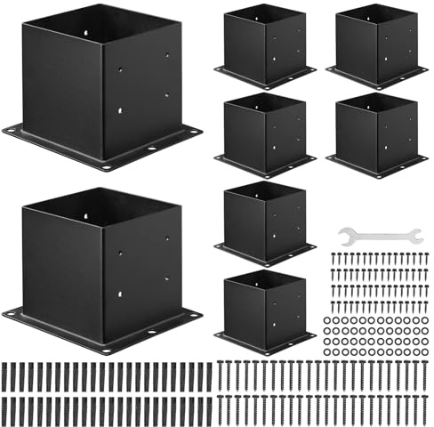 VEVOR 4x4 Post Base 8 Pcs, Inner Size 3.6x3.6 inch / 92x92 mm Post Brackets, Heavy Duty Carbon Steel Decking Posts, Wood Posts Brackets for Pavilion Deck Railing Support Deck Base Plate, Black
