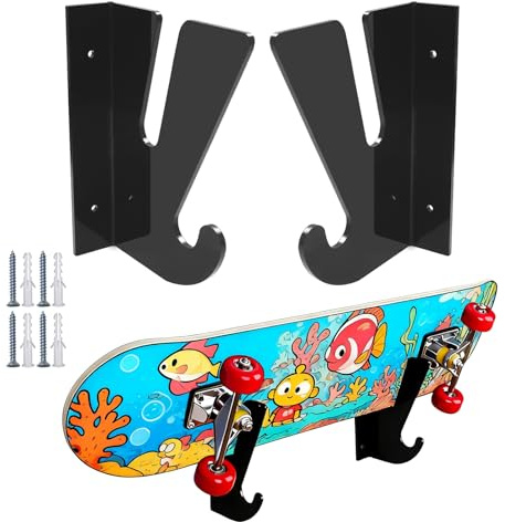 Storystore Skateboard Wandhalterung, Skateboard Halterung Wand Display Rack mit Aufbewahrungshaken Skateboard Zubehör für Longboard Skateboard Surfskates Snowboard