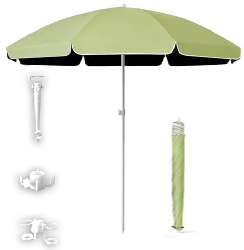Parasol de plage portable avec ancre de sable, léger et imperméable, pour extérieur, camping, terrasse, jardin – Vert 2,2 m Protection UV