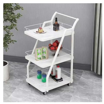 LIBANGRONG-888 Küchenregal Schwarzer 3-stöckiger Barwagen, rollender Barwagen, Bar-Servierwagen mit Griff for Wohnzimmer, Küche, Esszimmer Küchenregal stehend(Weiß)