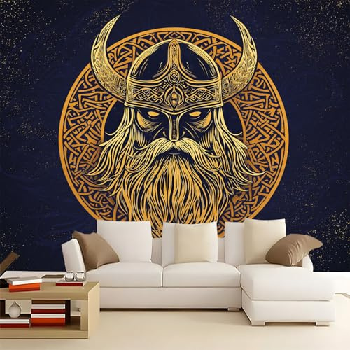 Fotomurales 3D Runa vikinga dorada 250x175 cm Papel Pintado Fotográfico, Decoración De la Pared Murales para Salón, Dormitorio, Habitación para Niños, Pared de TV