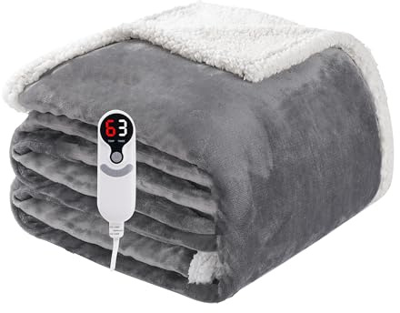 Electric Heated Blanket Full Size 72x84, Soft Flannel with Overheat Protection, 9 Adjustable Heat Settings & 10-Hour Auto-Off Timer, Fast Heating for Winter Comfort, for Couch & Bed, Light Gray