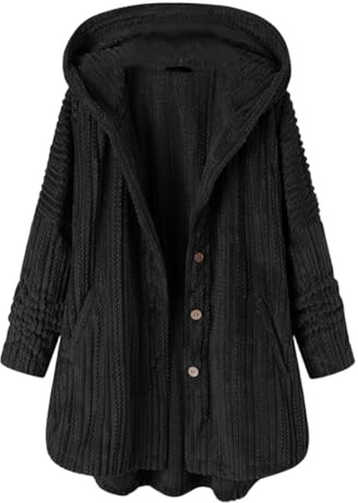 FUPODD Wintermantel Damen Lang Strickjacke Mit Kapuze Winterjacke Damen Warm Strickjacken Flauschig Strickmantel Mit Knöpfen Mantel Winter Fleece Grobstrickjacke Warme Jacke Plüsch Cardigan Dicke