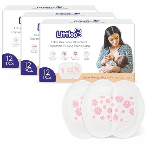 Littloo Lot de 3 coussinets d'allaitement jetables ultra fins – 12 pièces | Super absorbants, emballés individuellement, étanches et doux | Léger, imperméable et respirant