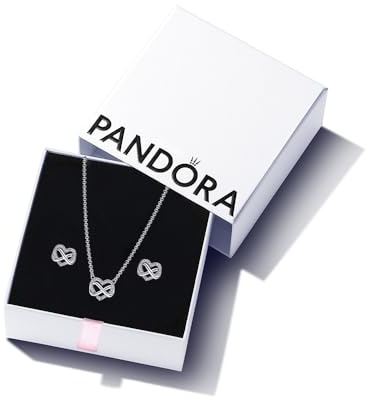 PANDORA Infinity Gift Set - Sparkling Infinity Heart Stud Earrings & Sparkling Infinity Heart Collier Necklace - Jewellery Set With Gift Box